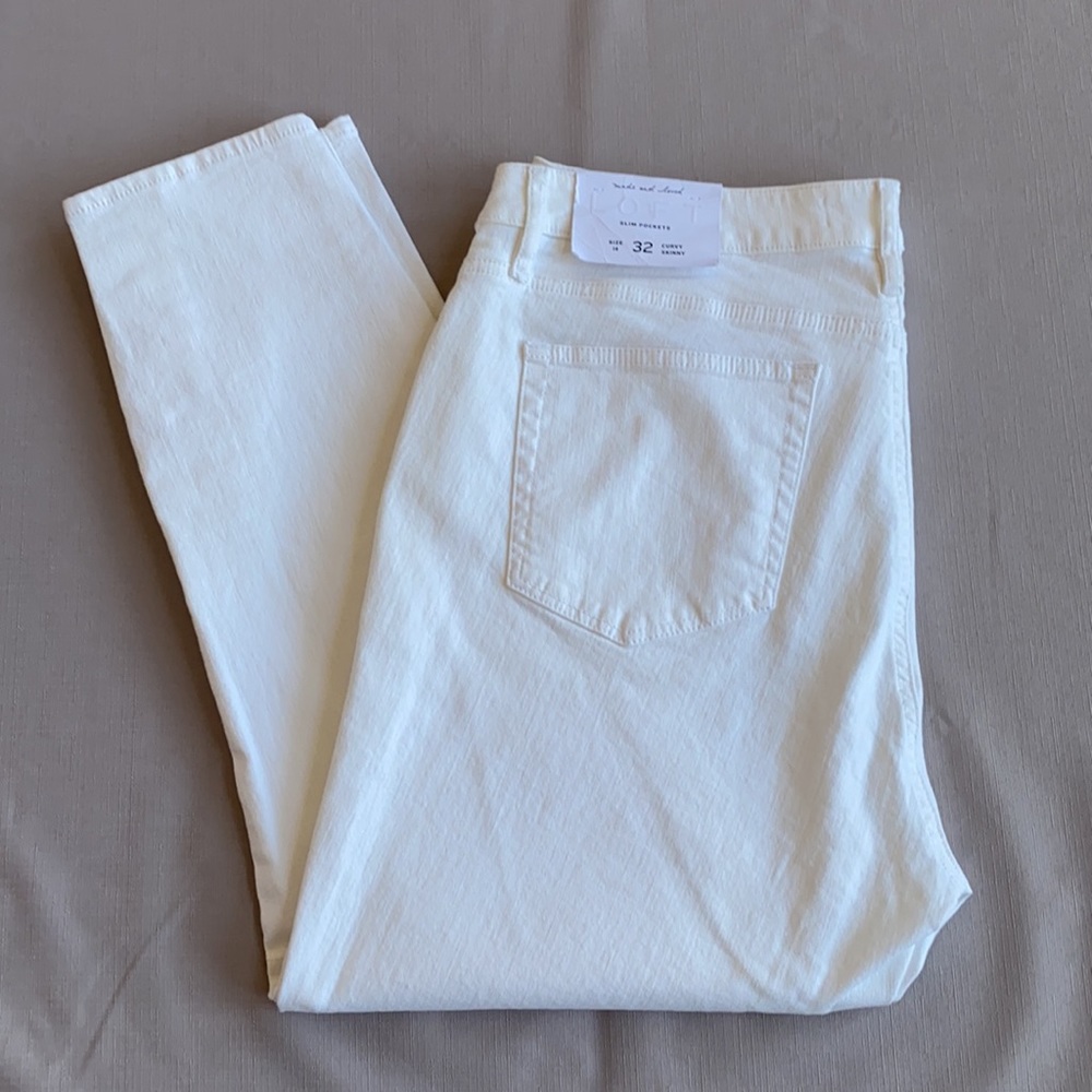 NWT~LOFT Curvy Skinny Jeans White Ankle 32/14